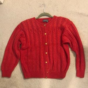 Barney’s New York red cotton cable knit cardigan sweater